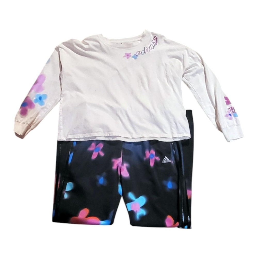 Adidas Girls Active Pants Size L 14 Multicolor Regular Fit WITH Matching SHIRT